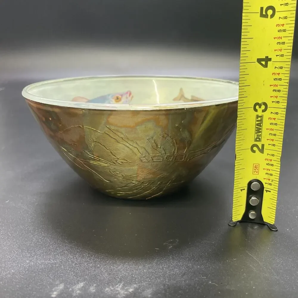 1970-80's B & L Designs Arcoroc/Arcopal Handpainted Glass Bowl Retro Sea Life